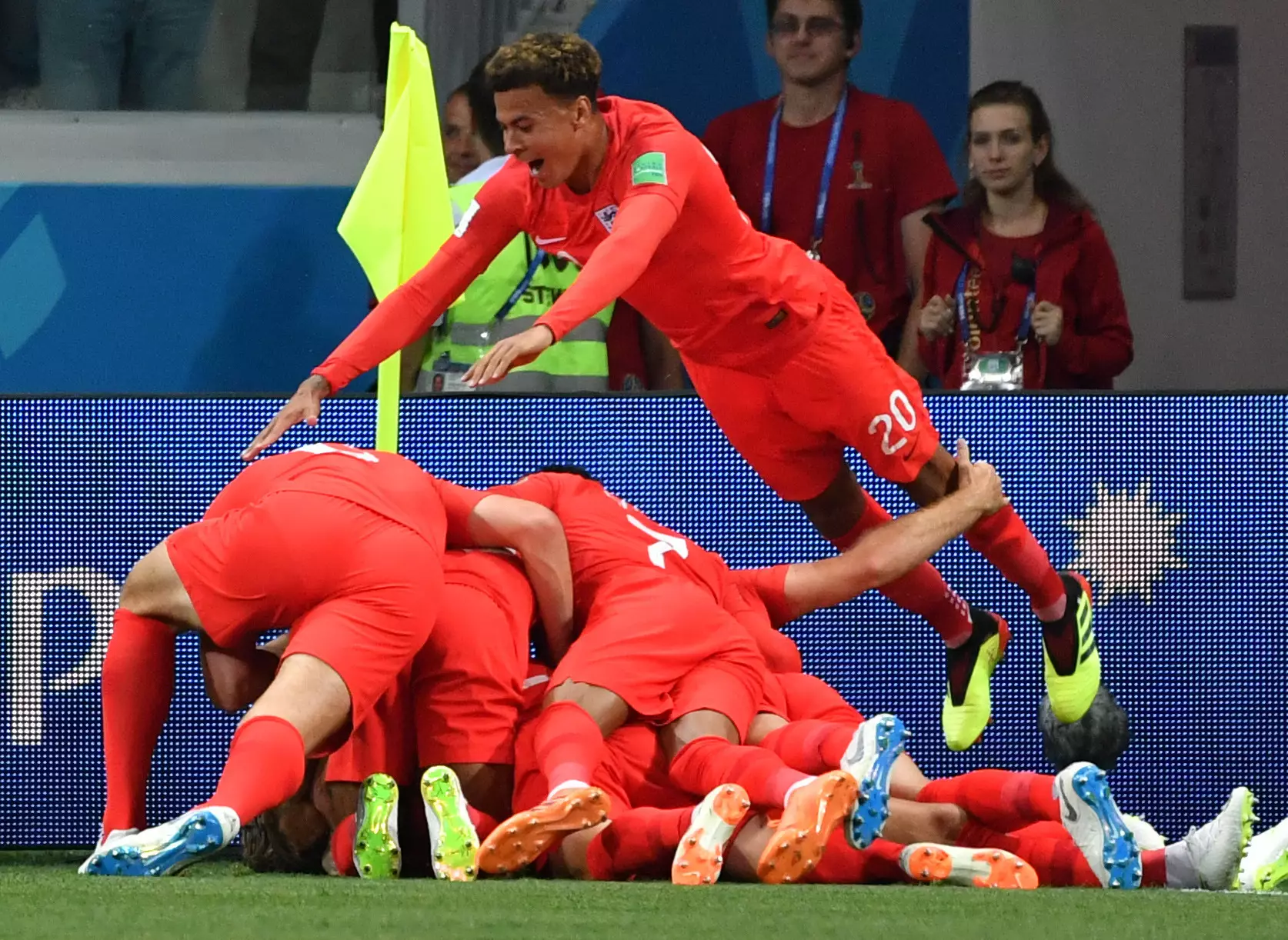 England celebrate their World Cup opening goal. Image; PA Images