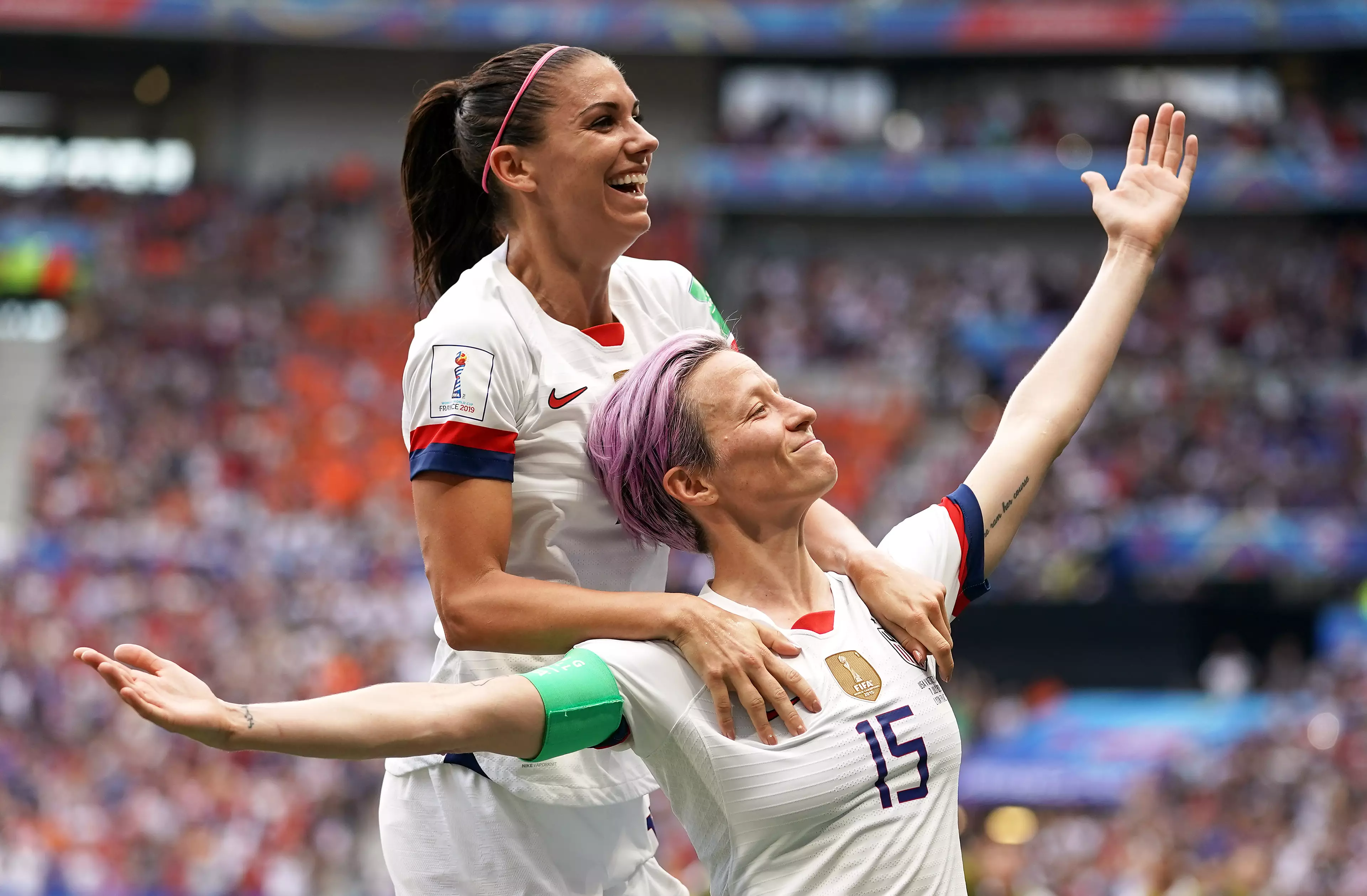 Rapinoe celebrates scoring in the Women's World Cup final - reminiscent of classic Zlatan, Eric Cantona and Cristiano Ronaldo celebrations. Image: PA Images