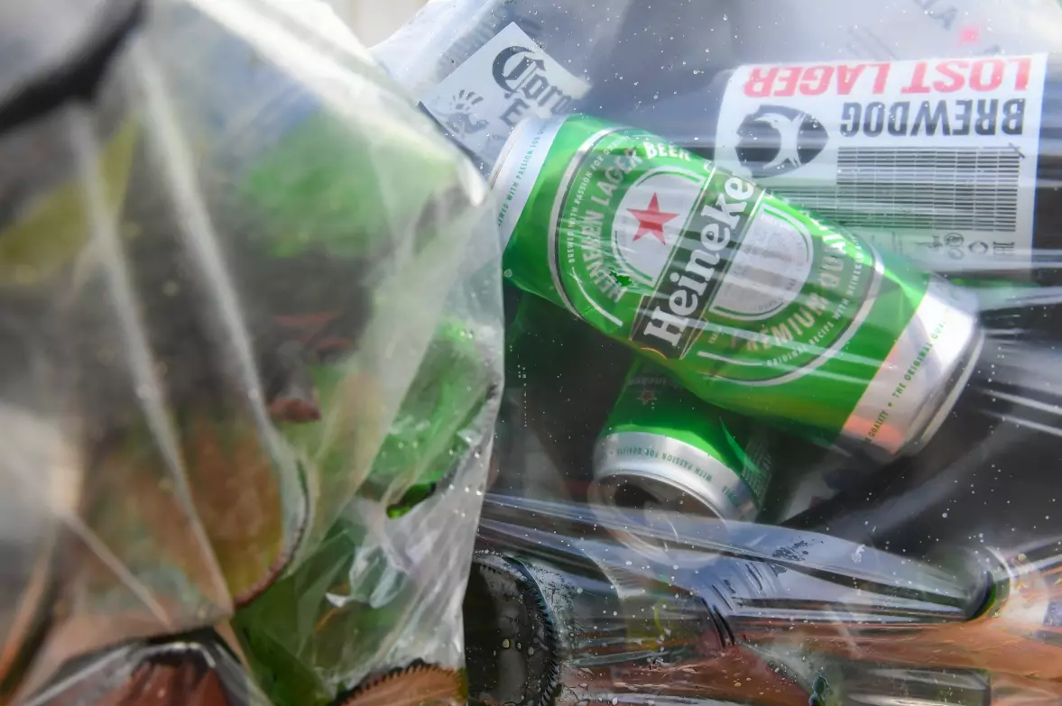 Stock image of bottles and cans.