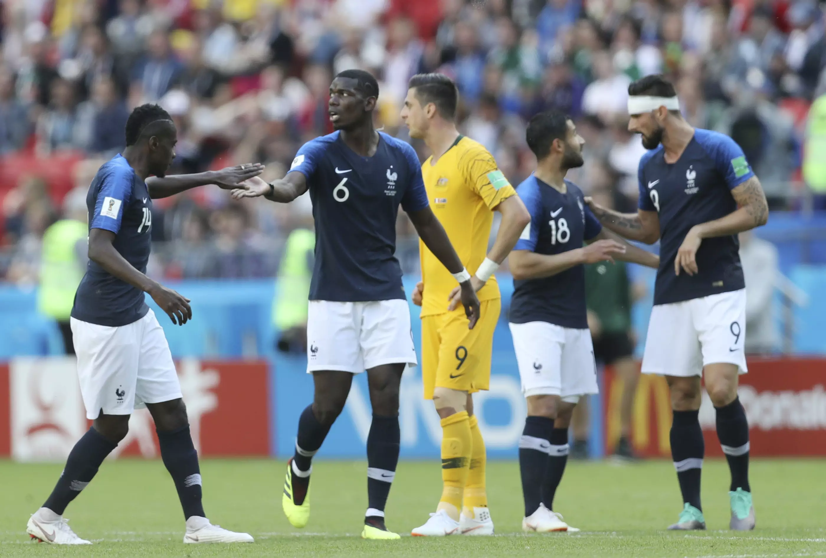 Pogba celebrates scoring for France. Image: PA
