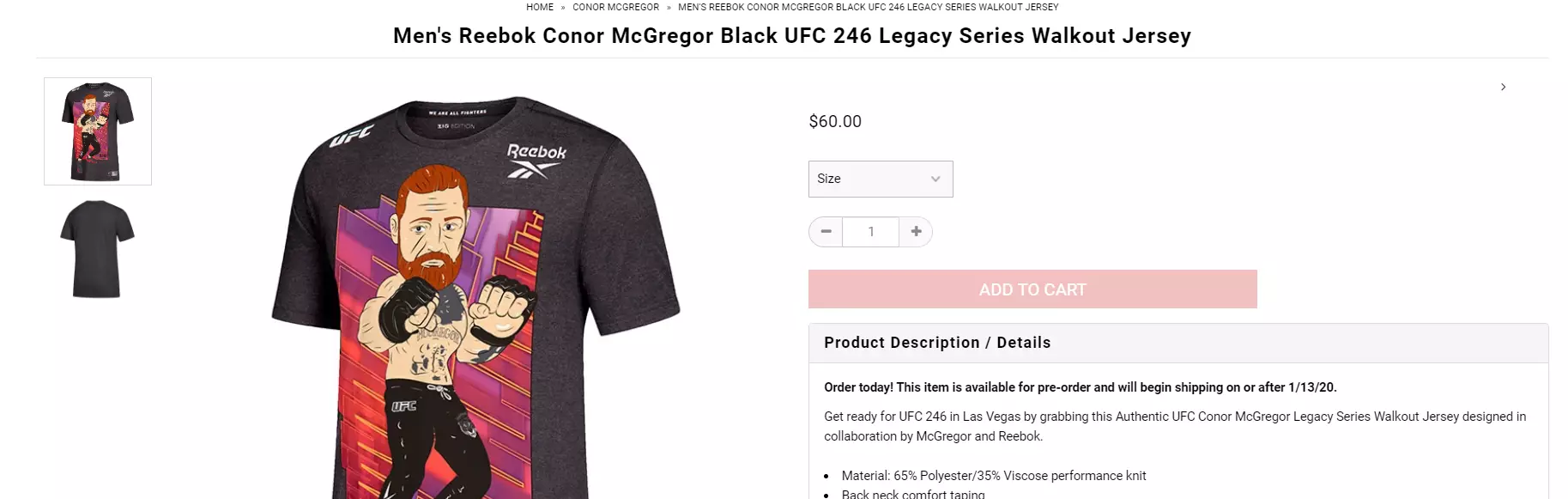 The McGregor shirt available online. Image: UFC.com