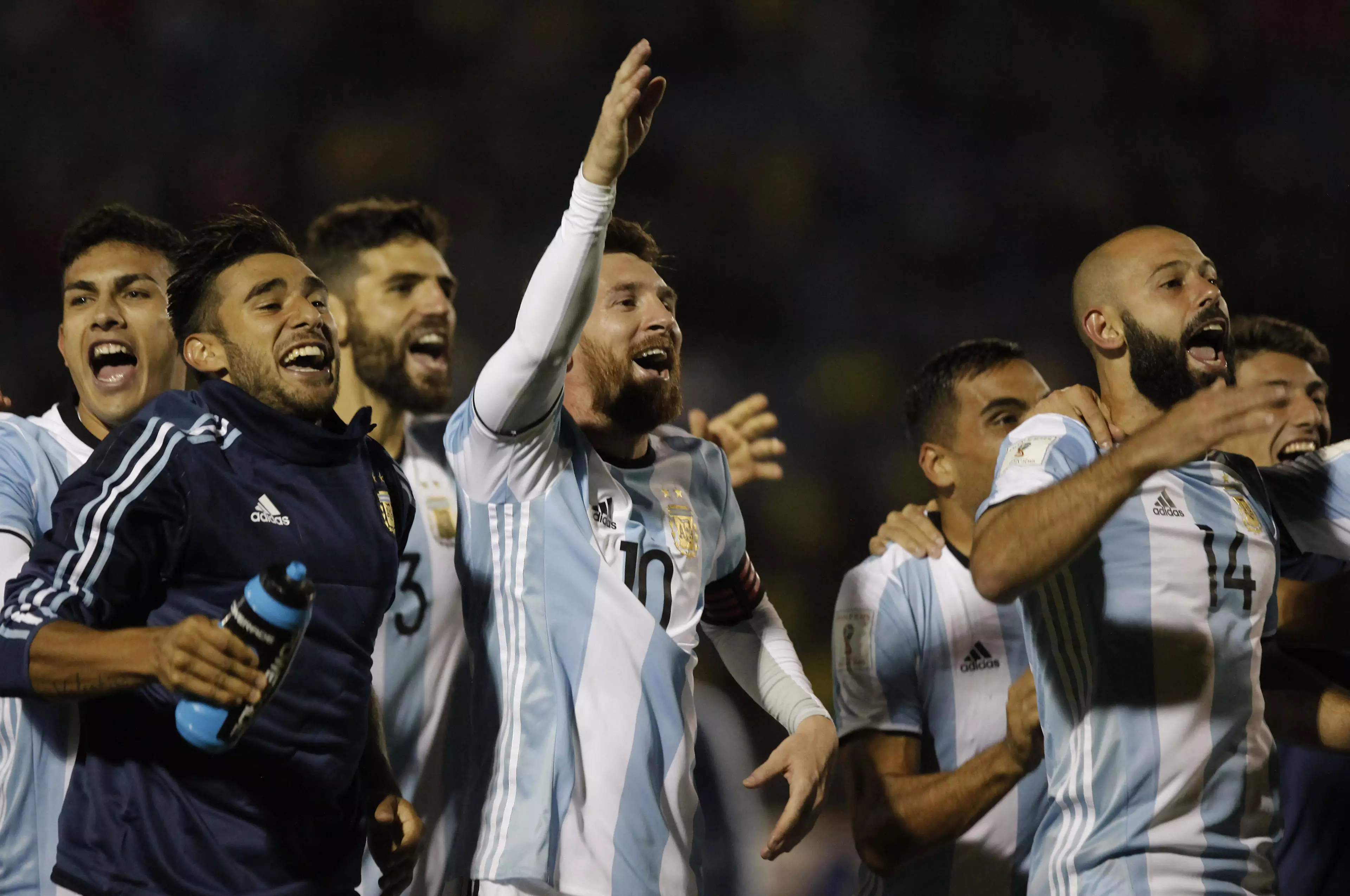 Argentina celebrate winning qualification. Image: PA