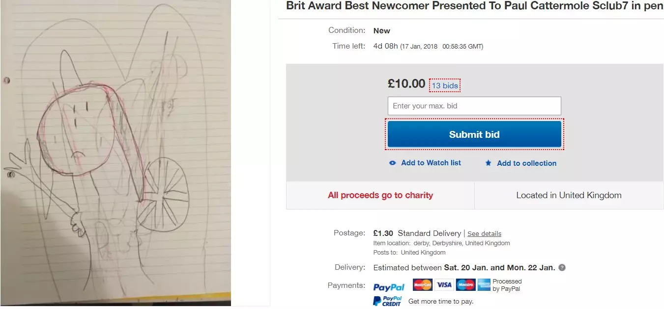 Brit Award Best Newcomer Presented To Paul Cattermole Sclub7 in pen by a 12yold.