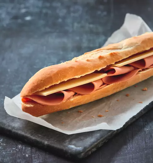 The Greggs baguette is filled with vegan ham and cheeze (