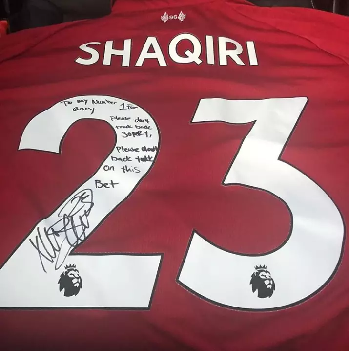 Xherdan Shaqiri's signed shirt. Image: Instagram 