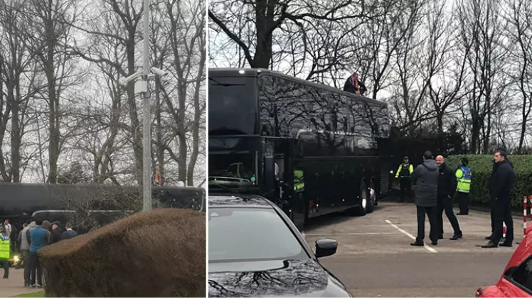 Blackpool Fan On Top Of Arsenal Team Coach, Stopping It From Leaving