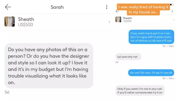 The woman wanted to know what the dress looked like on (