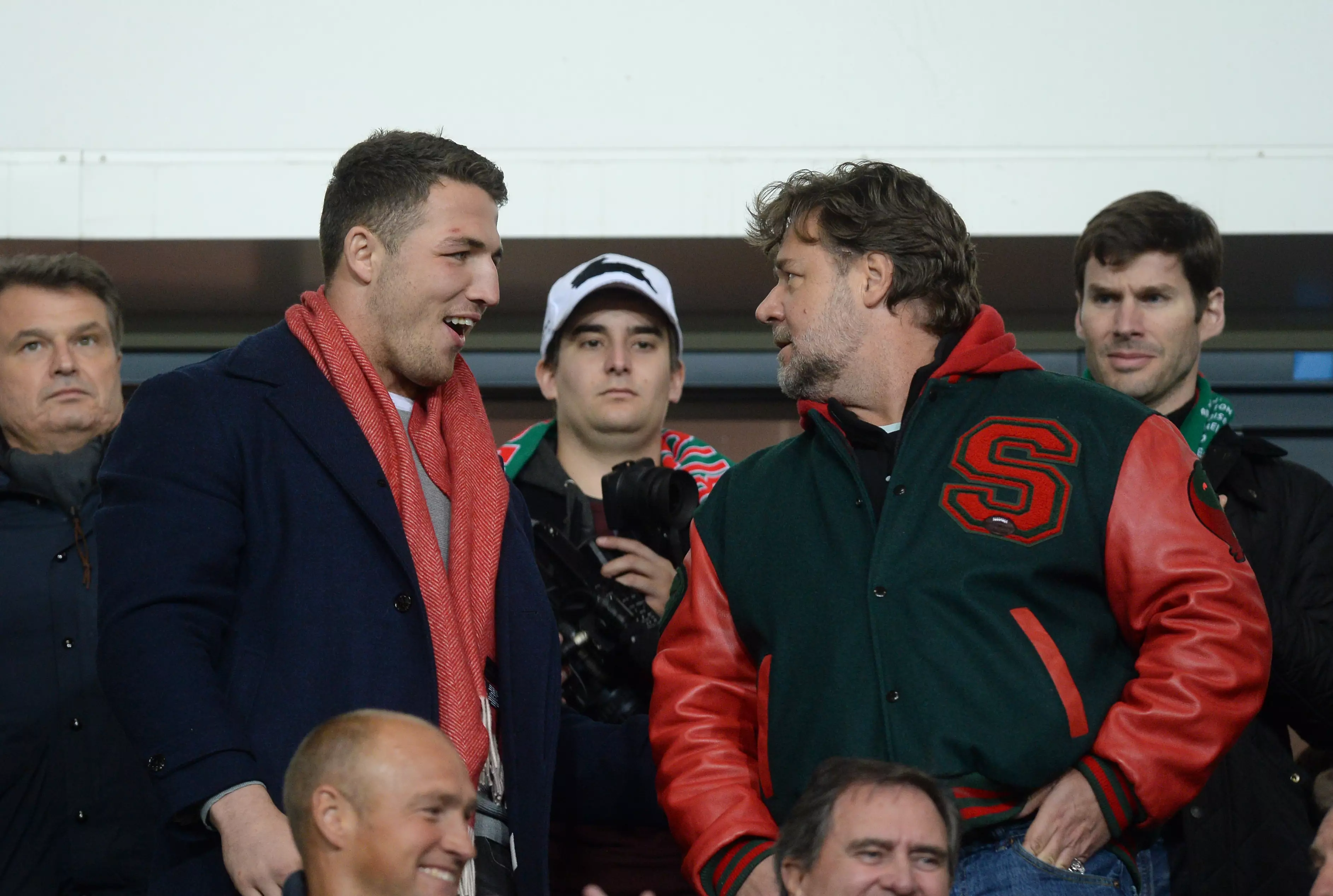 Sam Burgess with Rabbitohs owner Russell Crowe.