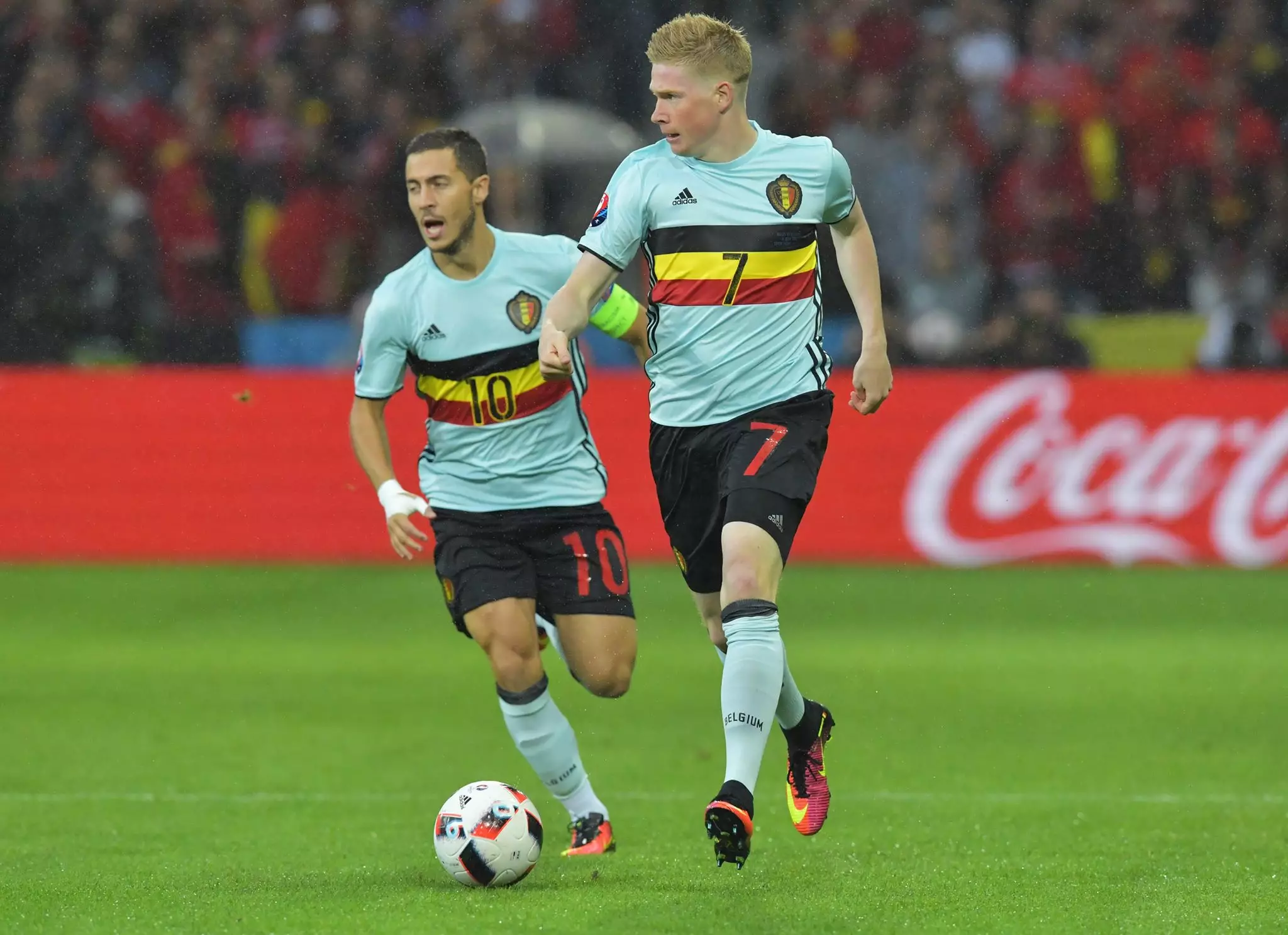 Hazard and De Bruyne in action for Belgium during Euro 2016. Image: PA