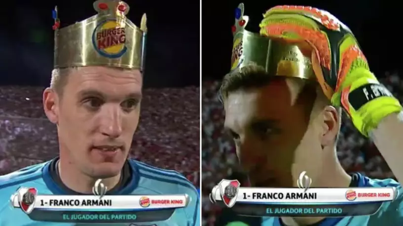 River Plate's Franco Armani Literally Crowned Man Of The Match By Sponsors Burger King