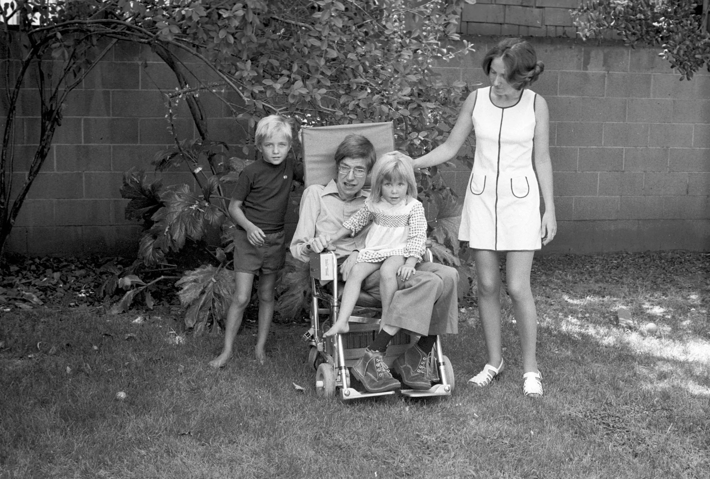 Hawking with his family.
