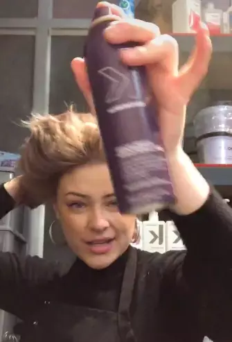 Finish with a spritz of dry conditioner - Cora used one by Kevin Murphy (