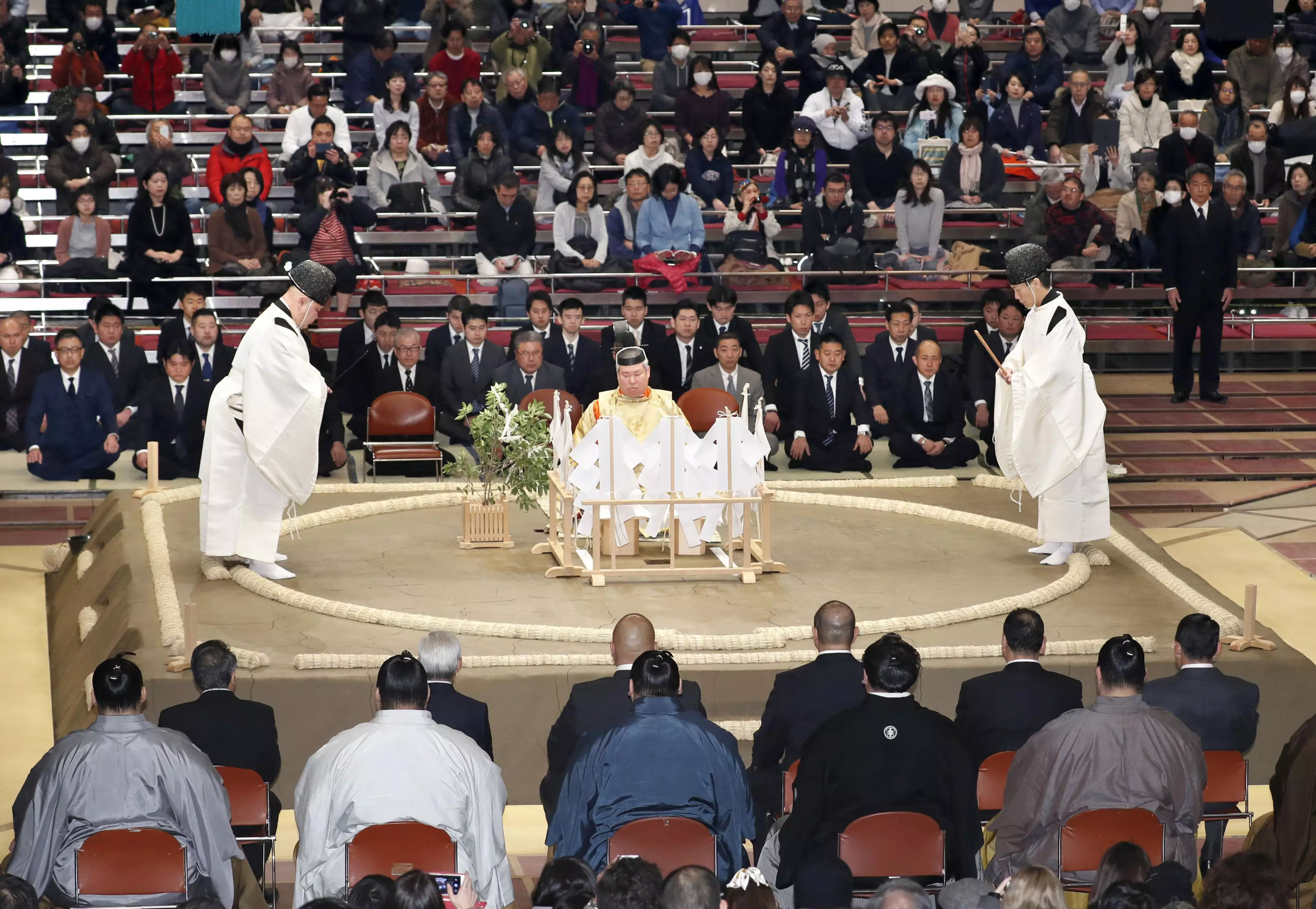 Shinto ceremony blessing the ring.