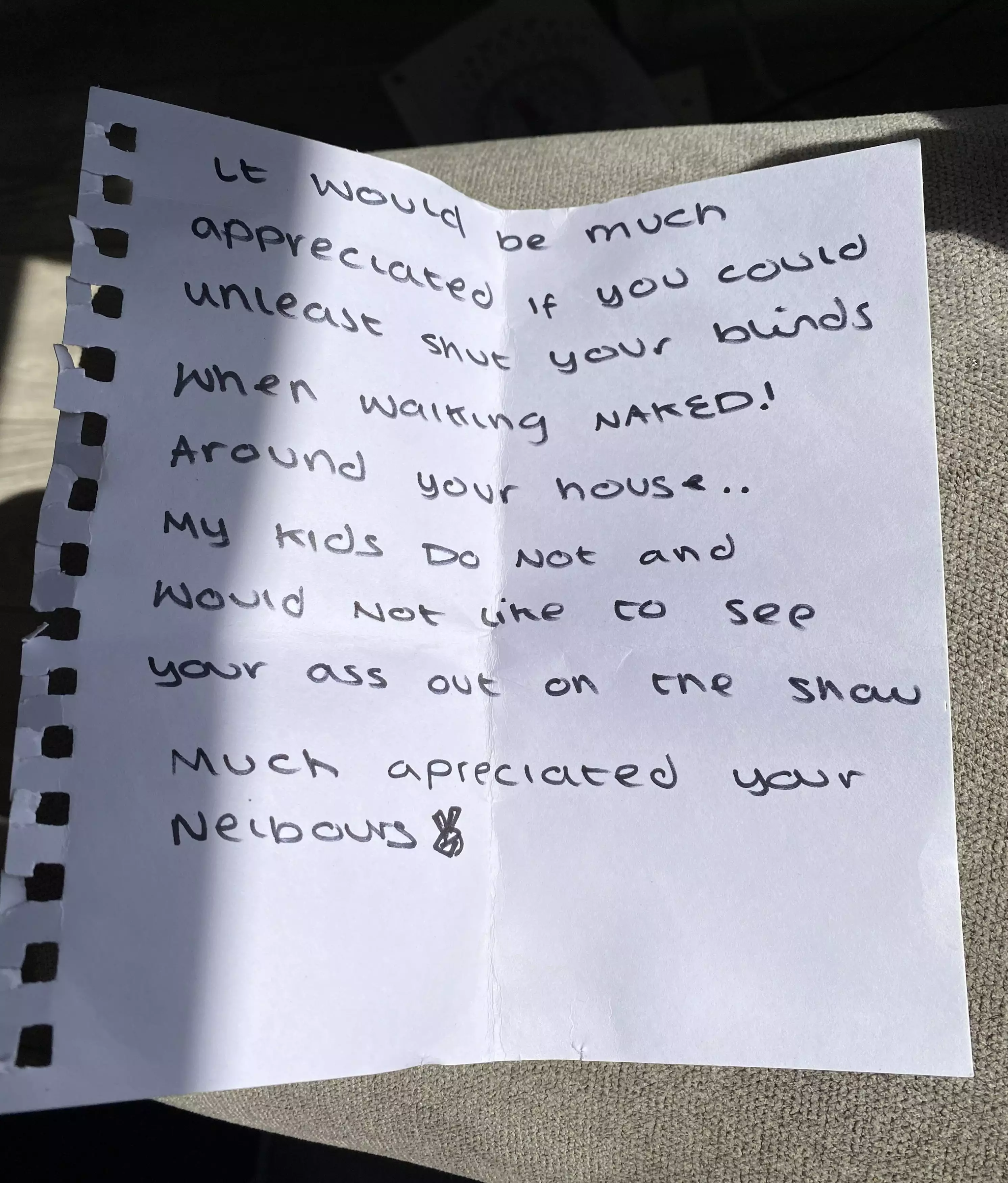 This letter was posted on the mum's windshield (