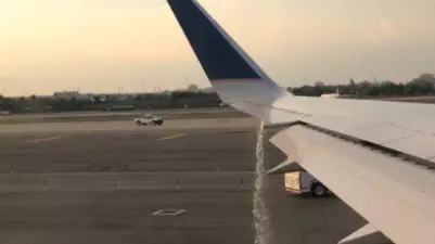 Incredible Footage Shows Fuel Gushing From United Airlines Plane On Runway 
