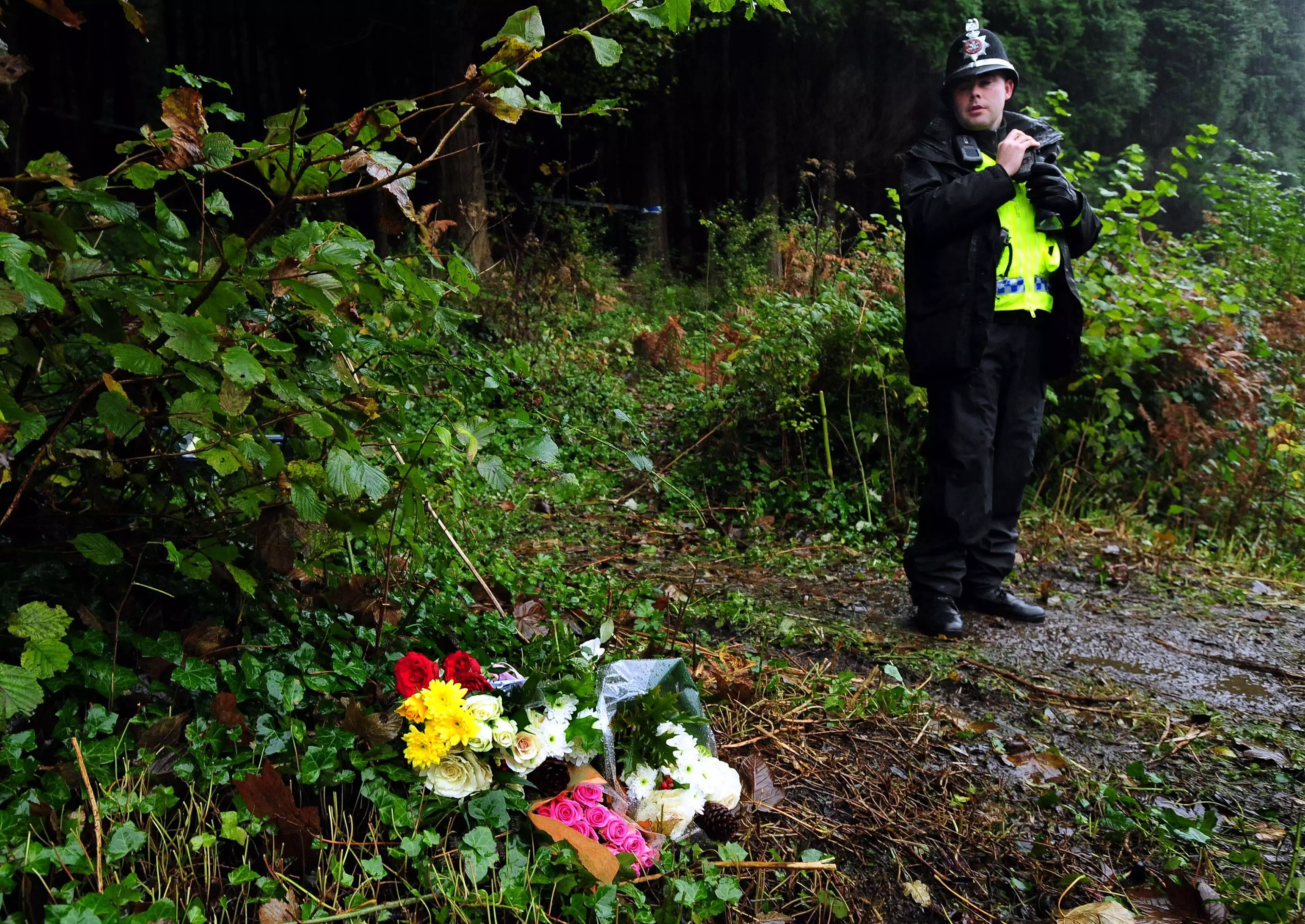 Flowers left at the scene of the crime where Becca was murdered.