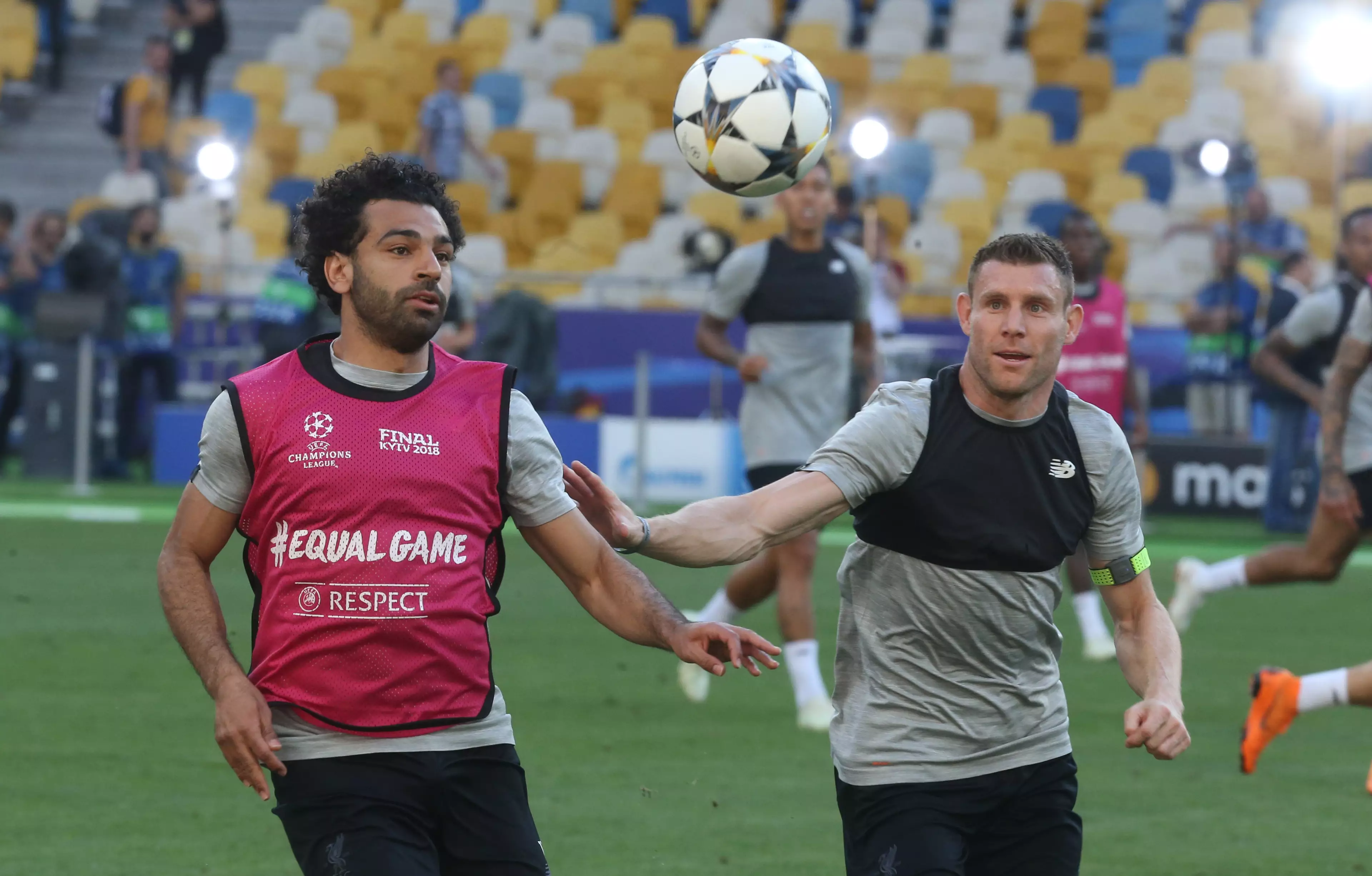 Milner and Salah in training. Image: PA