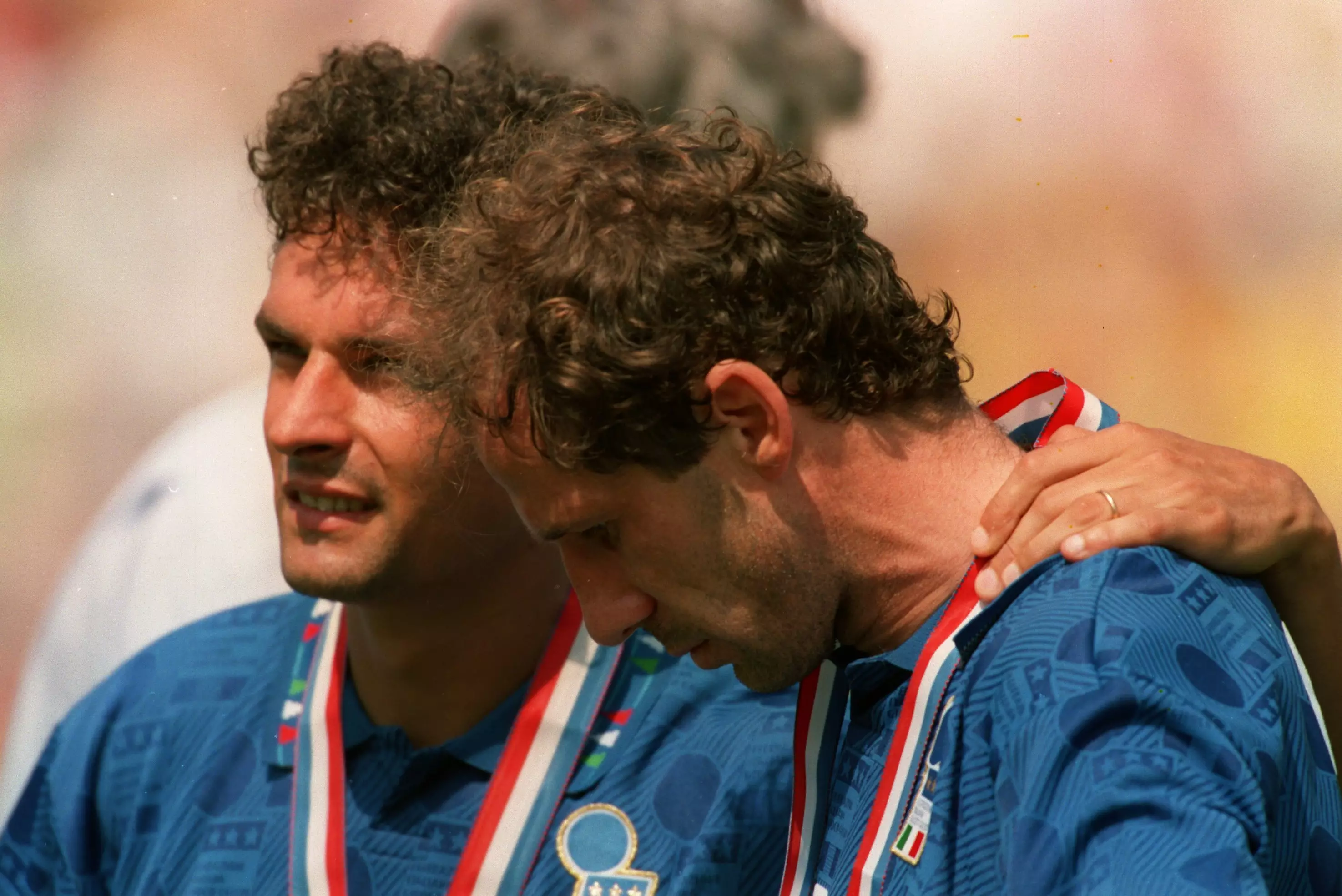Baggio and Baresi after the 1994 loss to Brazil. Image: PA Images