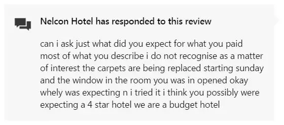 Hotel review reply