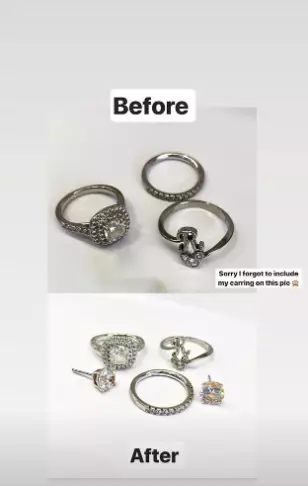 The jewellery looks sparkling clean in the before and after shots (