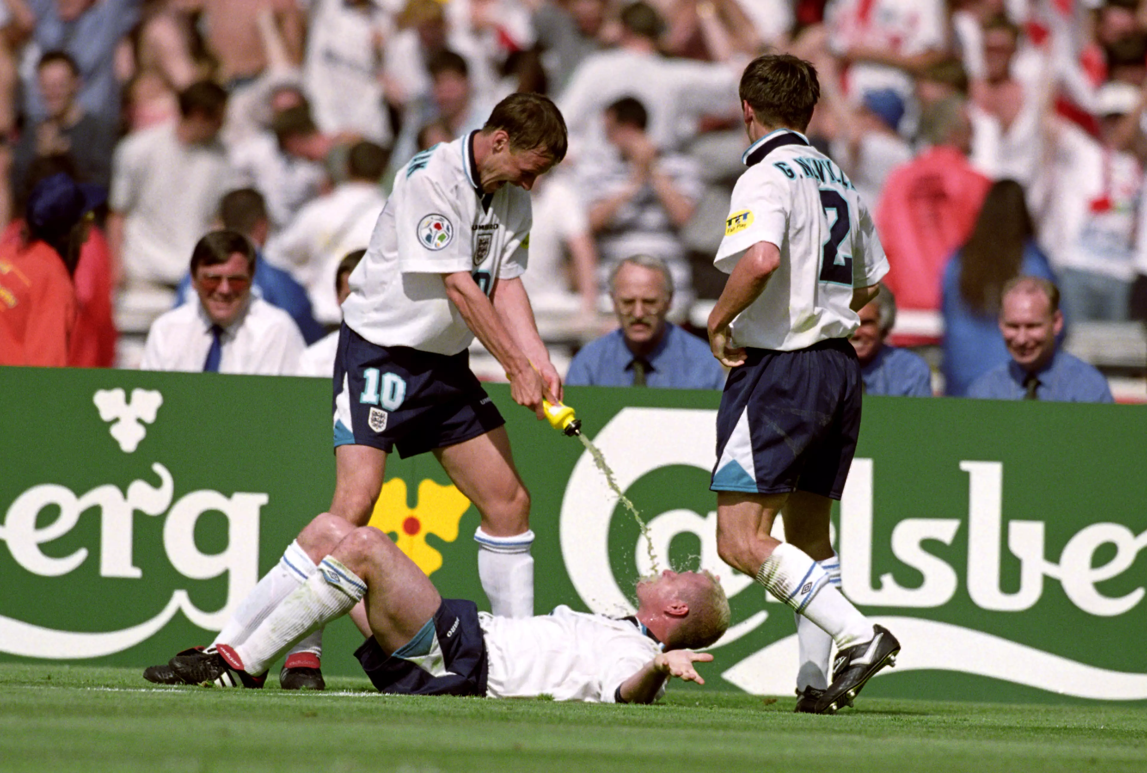 Paul Gascoigne's celebration against Scotland during the tournament has gone down in history. (Image