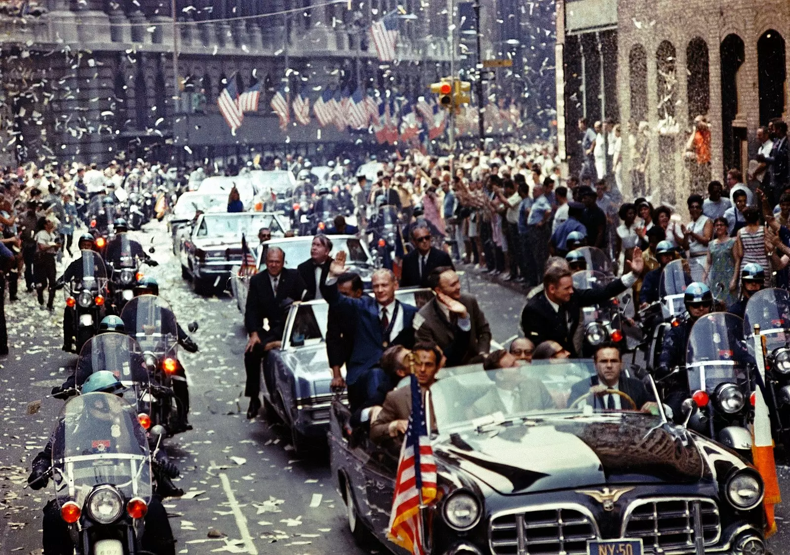Ticker tape parade for members of the Apollo 11 mission.