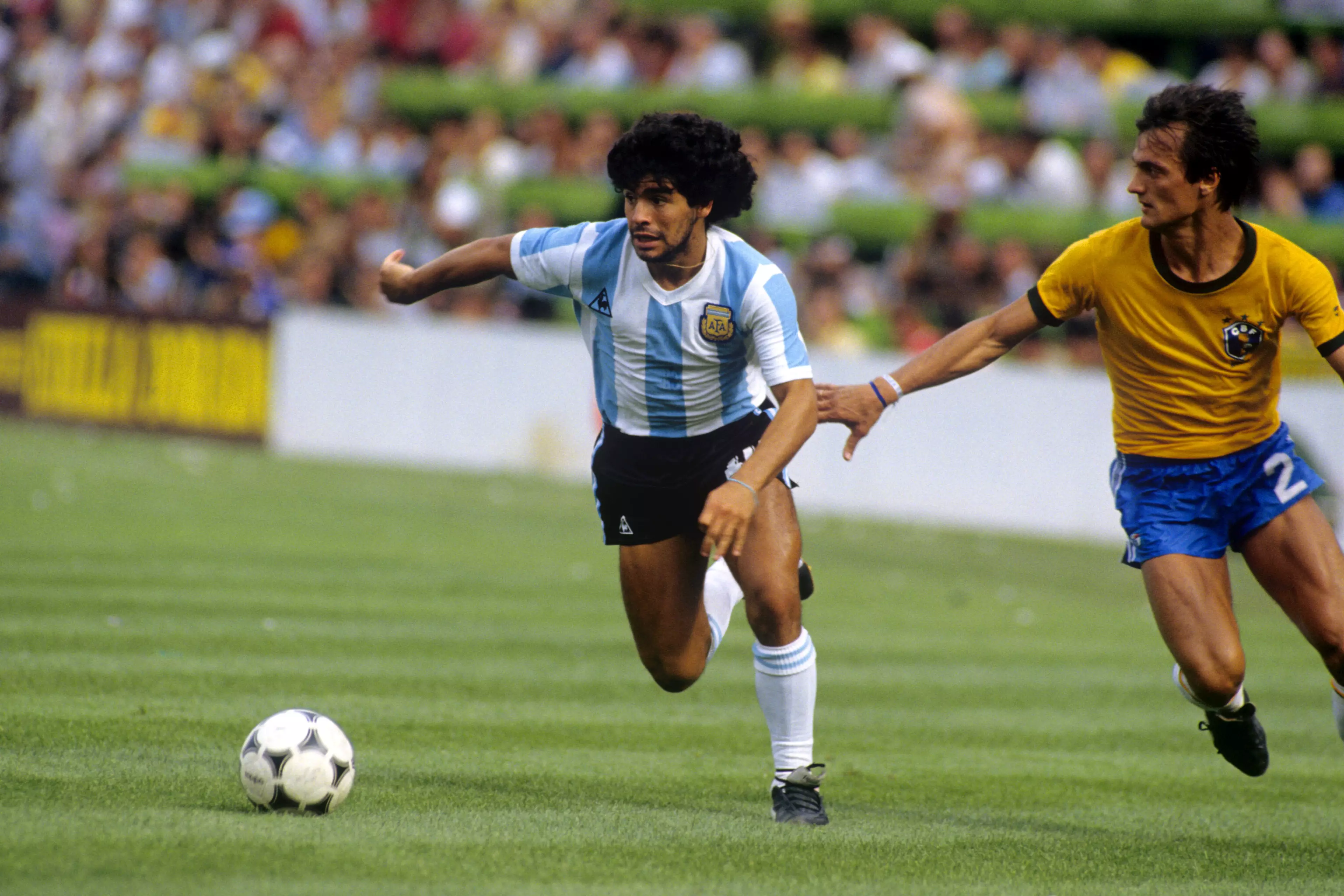 Maradona playing in the 1982 World Cup whilst a Barcelona player. Image: PA Images
