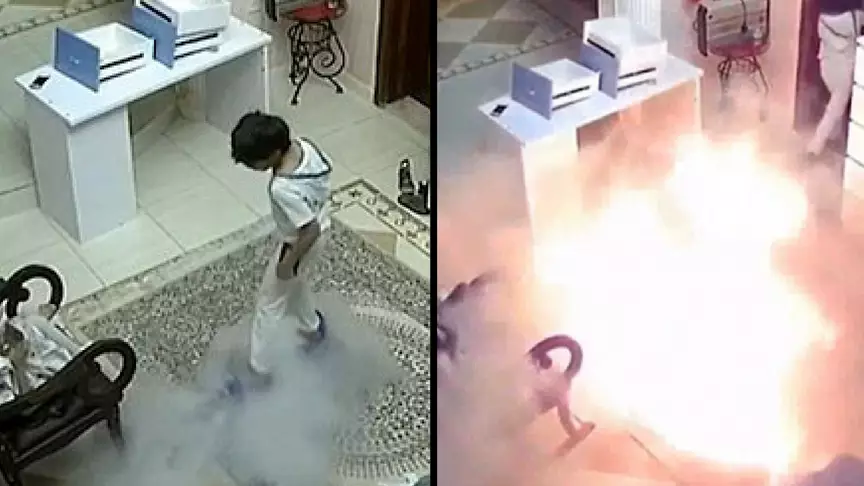 Siblings Run For Their Lives As Hoverboard Suddenly Explodes