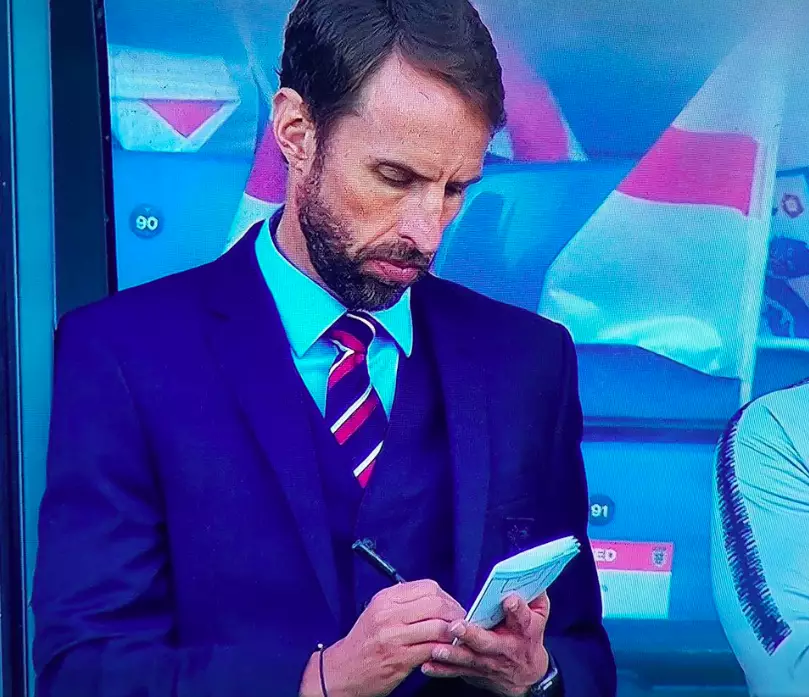 Gareth Southgate orders his takeaway for half-time. Image: BBC