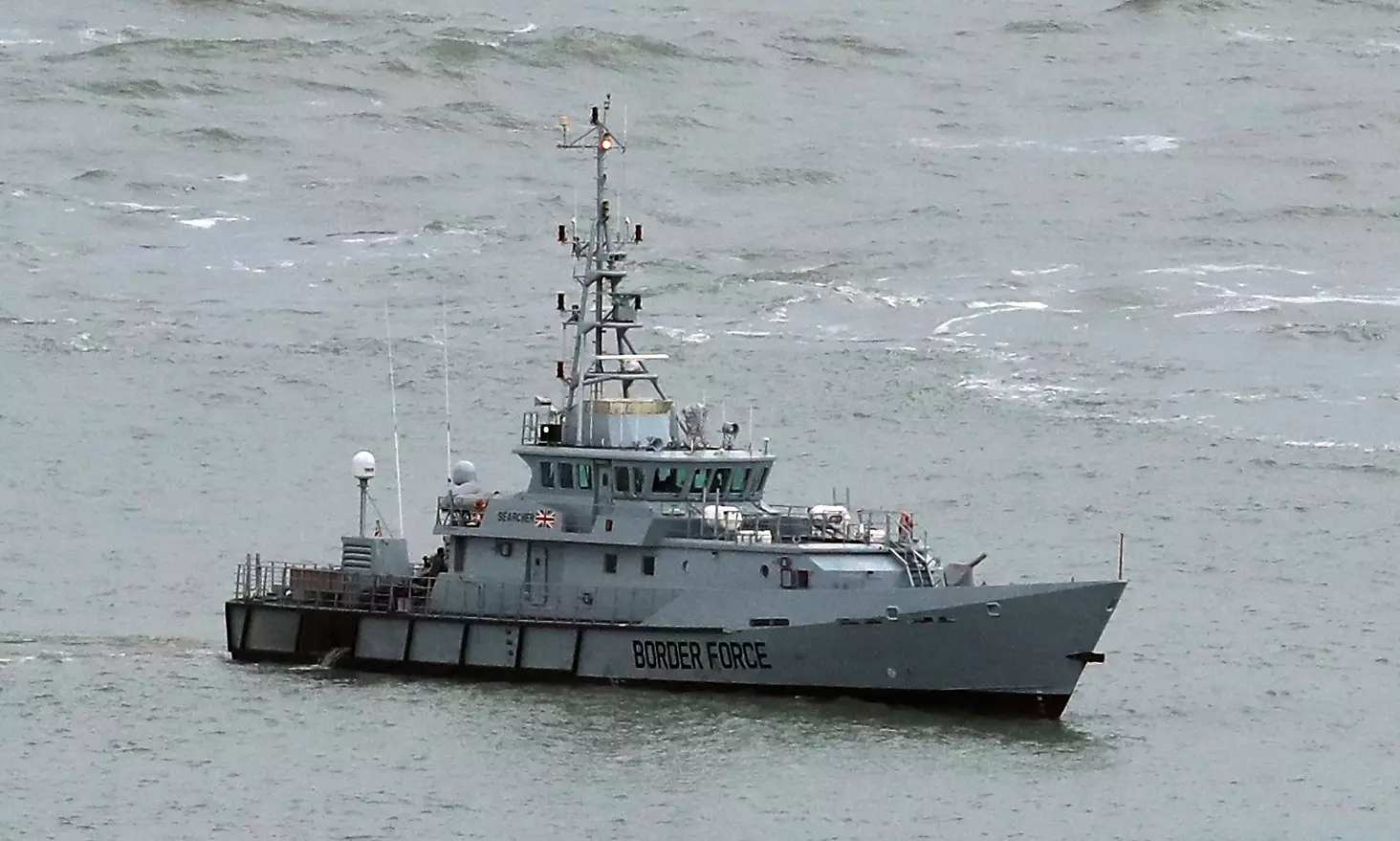 HMC Searcher, one of four cutter ships patrolling UK waters.
