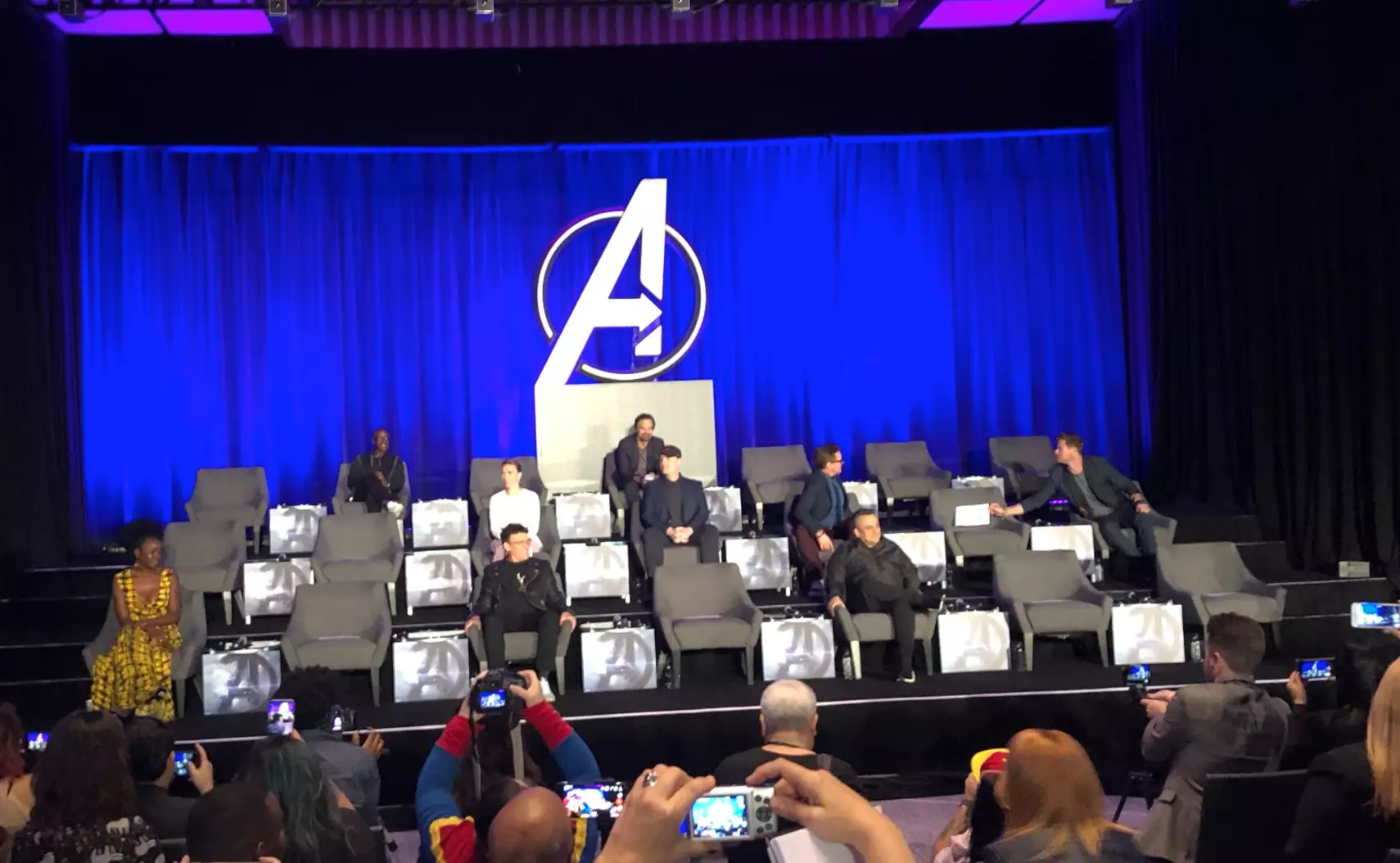 Empty chairs commemorated fallen Avengers.