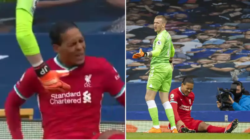 Jordan Pickford Allegedly Snubbed By Virgil van Dijk And Told To 'Go Away' After Awful Tackle  