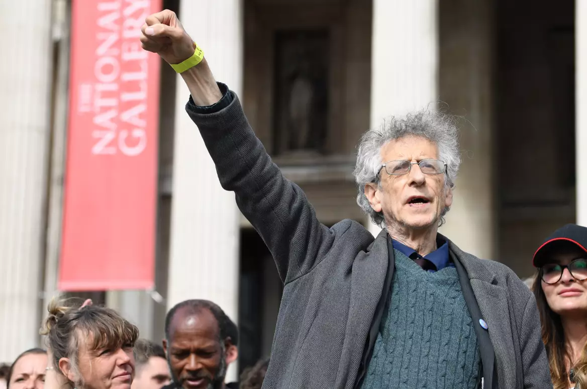 Piers Corbyn, the brother of Jeremy Corbyn, attended the protest today.