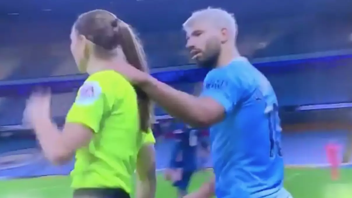 Sergio Aguero Criticised For Putting Hand On Assistant Referee Sian Massey-Ellis