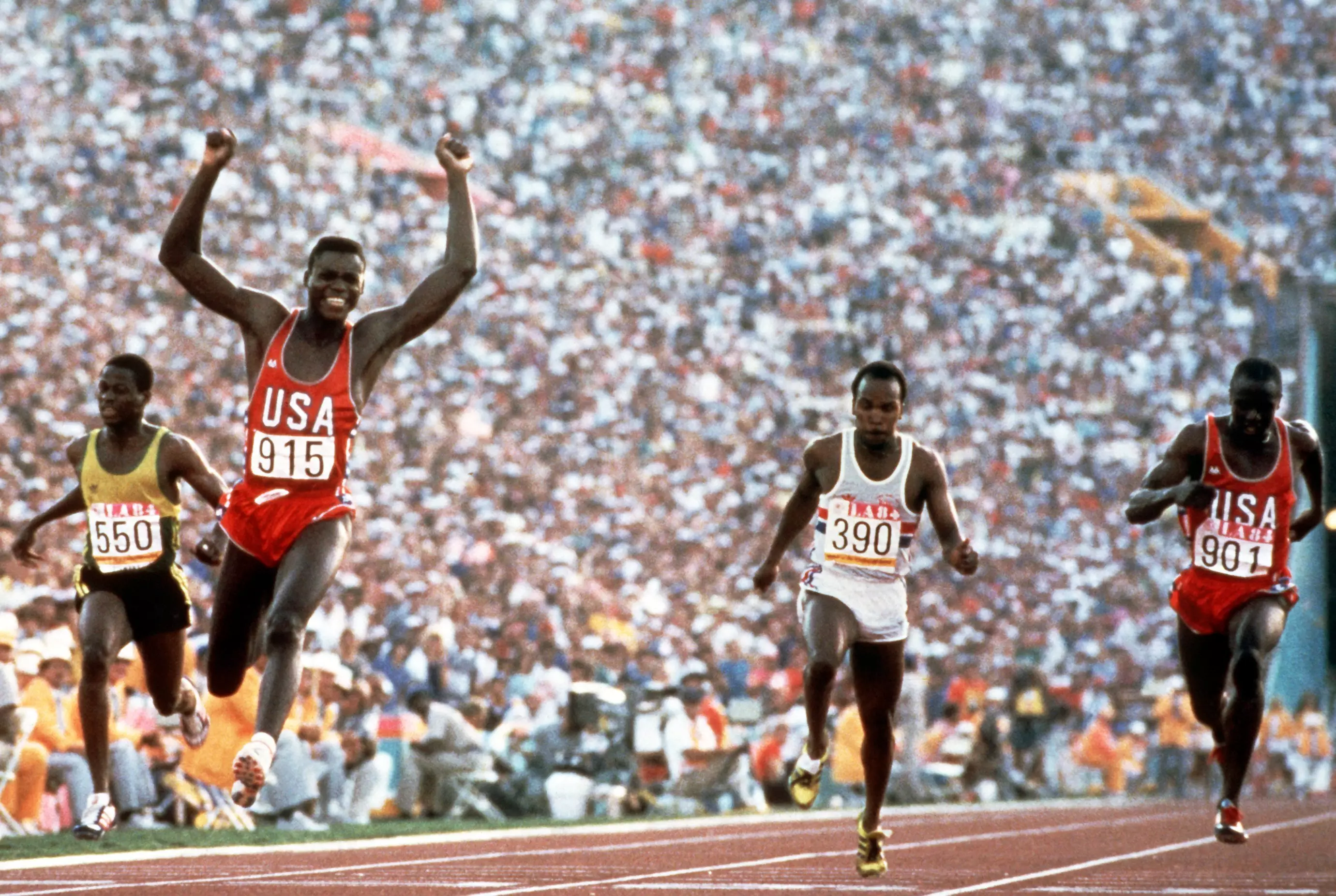 Carl Lewis pictured at the 1984 Games in LA.