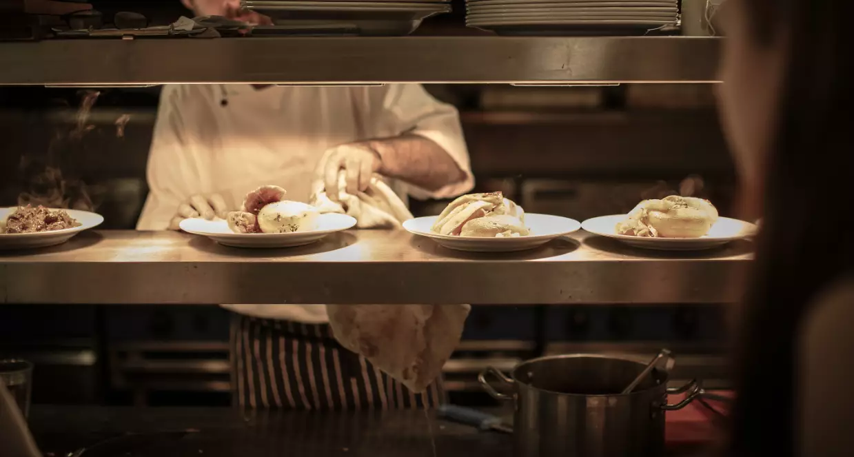 Food on the pass in a restaurant.