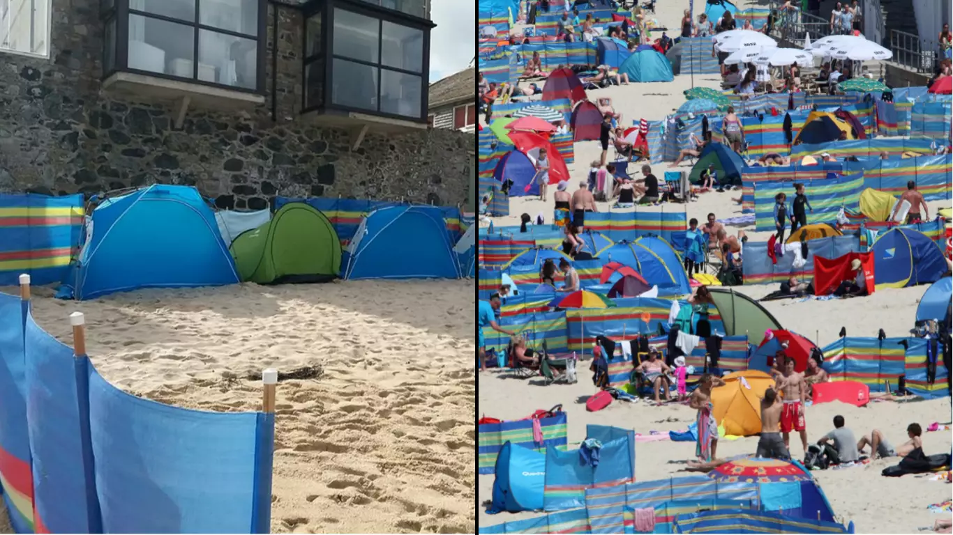 Selfish Holidaymakers Cordon Off Beach With Tents And Windbreaks