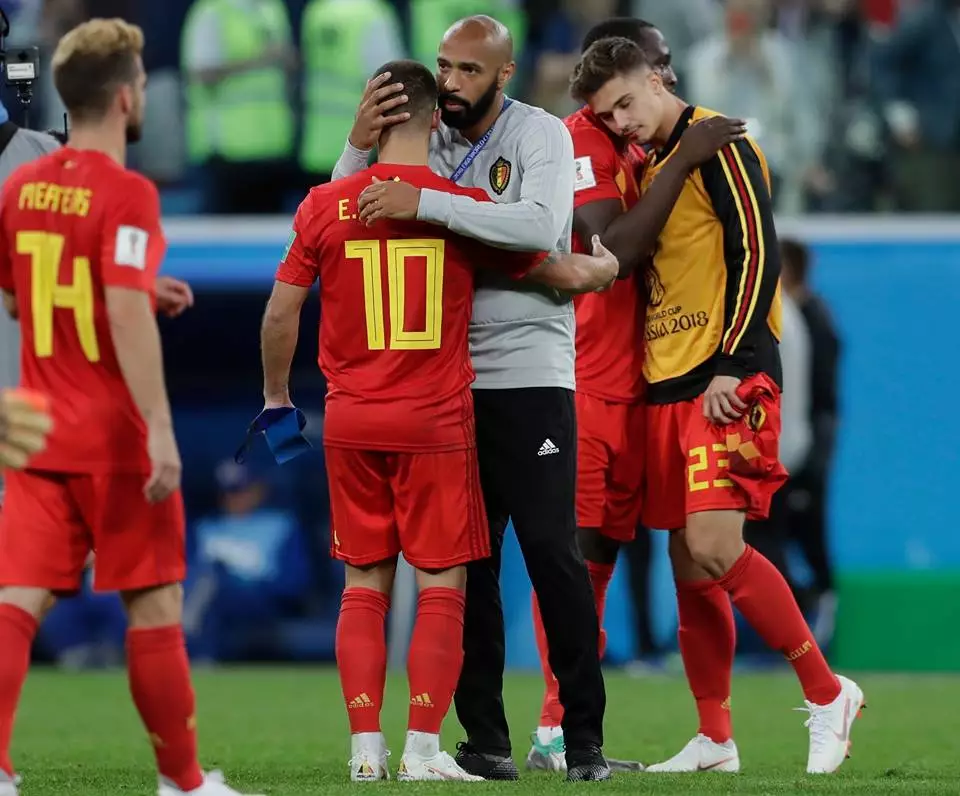 Henry with Eden Hazard after the semi-final loss. Image: PA Images