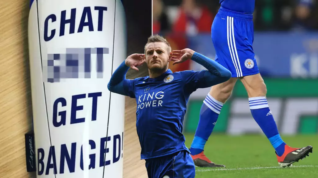 Jamie Vardy Is Wearing "Chat Sh*t Get Banged" Shinpads This Afternoon 