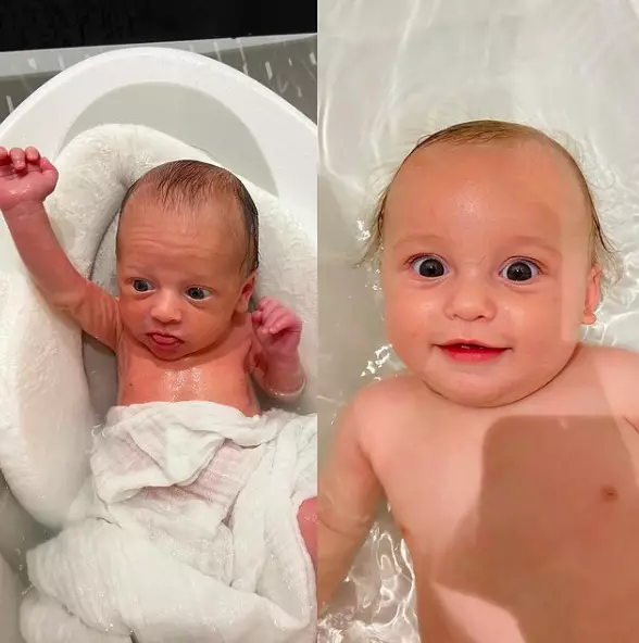 Jake Quickenden shared this adorable side-by-side of his son at three weeks old and 20 weeks (