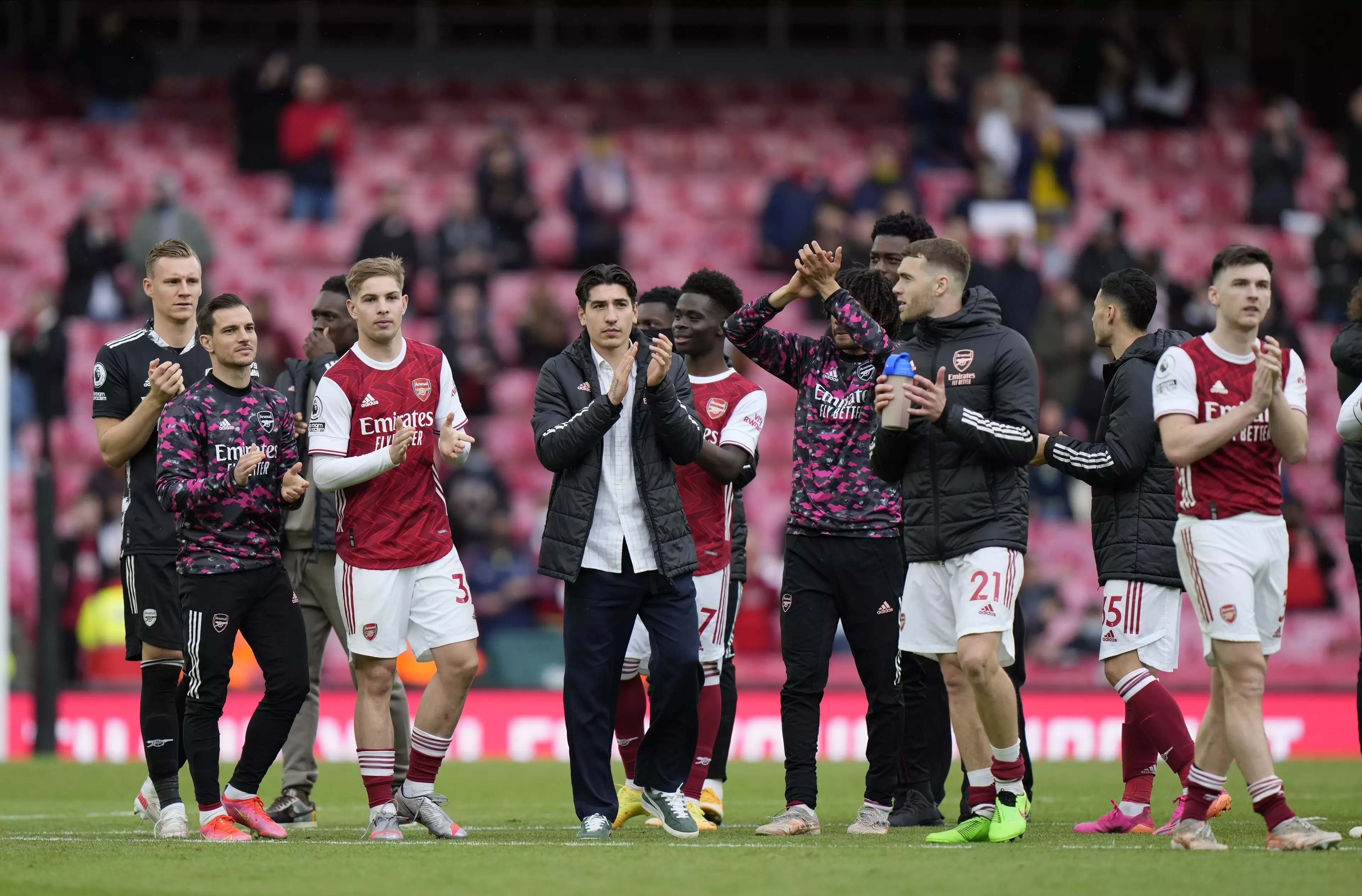 Arsenal players clap their long suffering fans on the last day of the season. Image: PA Images
