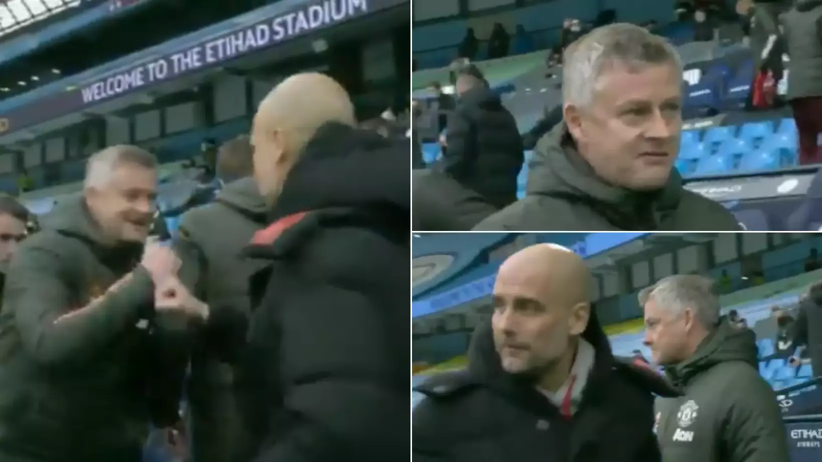Ole Gunnar Solskjaer's Facial Expression Immediately Change After Greeting Pep Guardiola