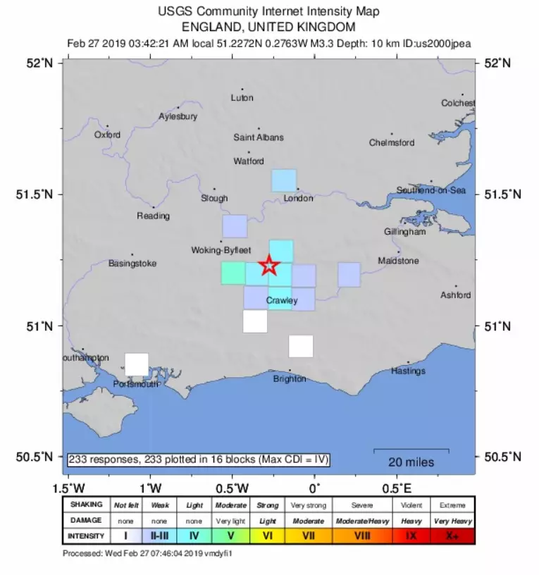 Intensity map of this morning's earthquake.