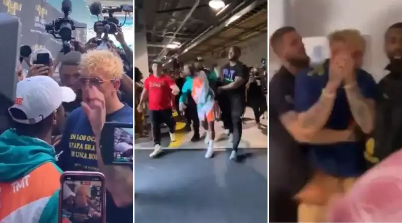 Floyd Mayweather Leaves Jake Paul With Black Eye And Bloody Mouth As Face-Off Erupts