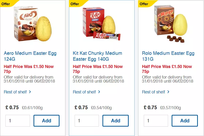 Tesco Easter eggs for only 75p.