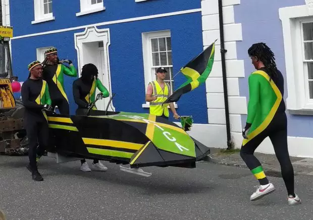 The four men at their 'Cool Runnings' float.