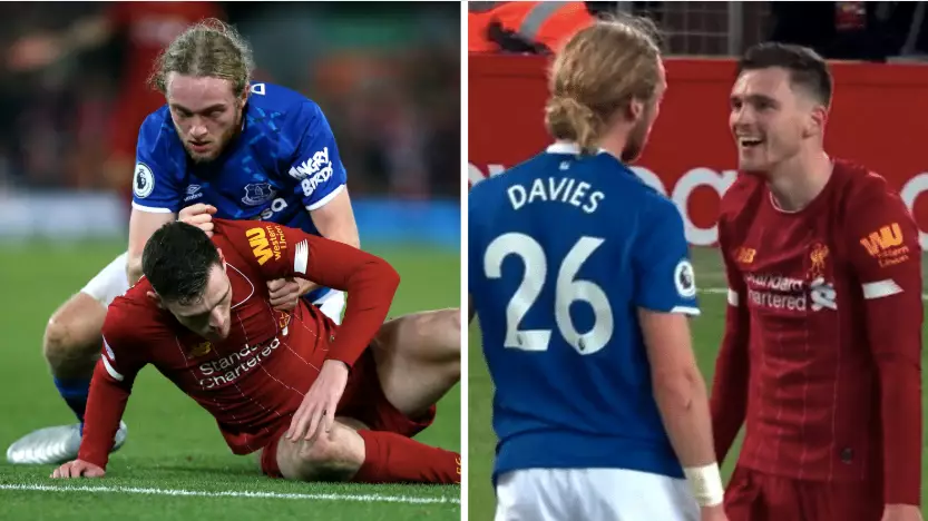 Andy Robertson Laughed In The Face Of Tom Davies During The Merseyside Derby