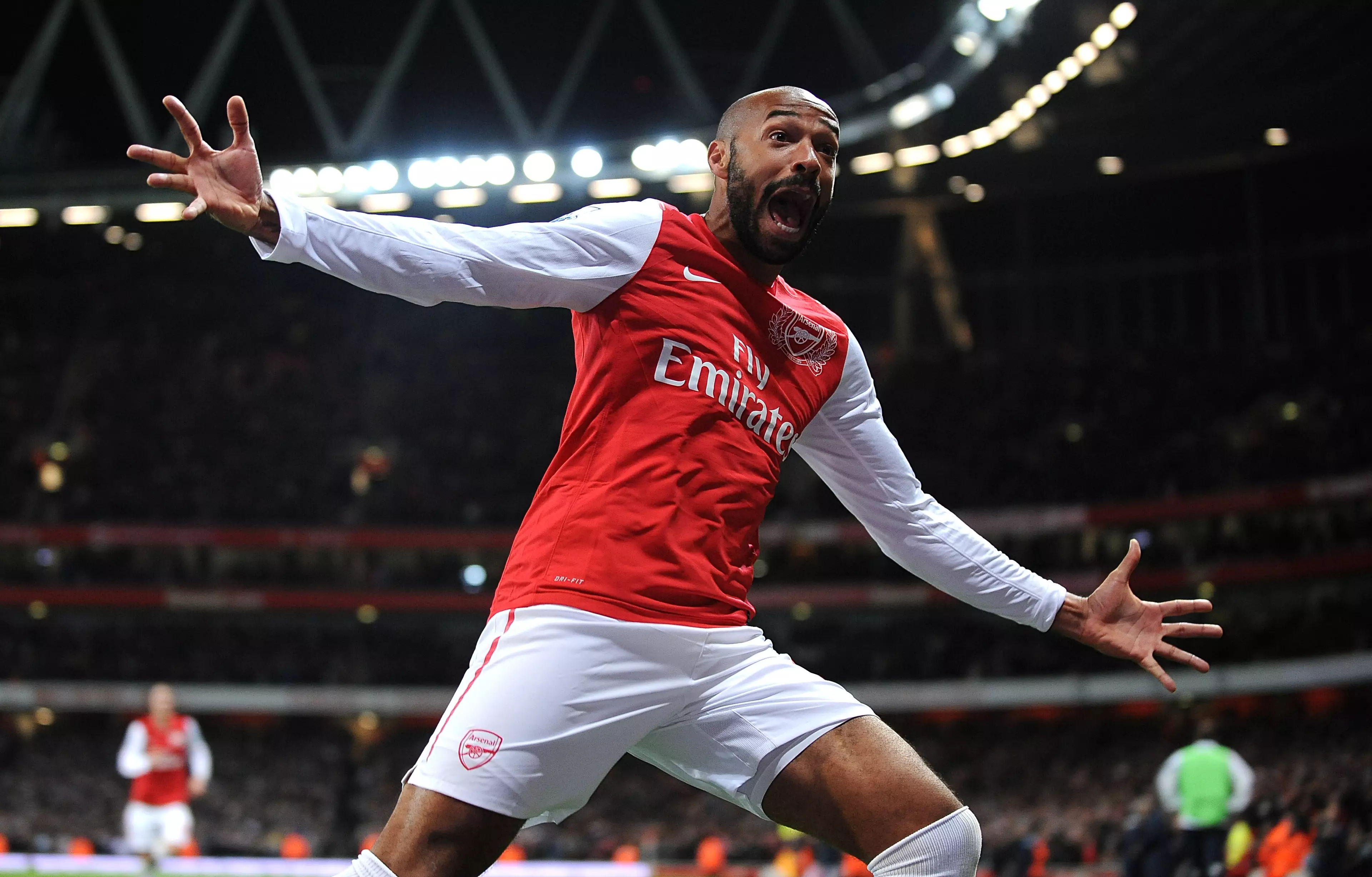 Arsenal's Thierry Henry celebrates scoring the opening goal of the game. Image: PA