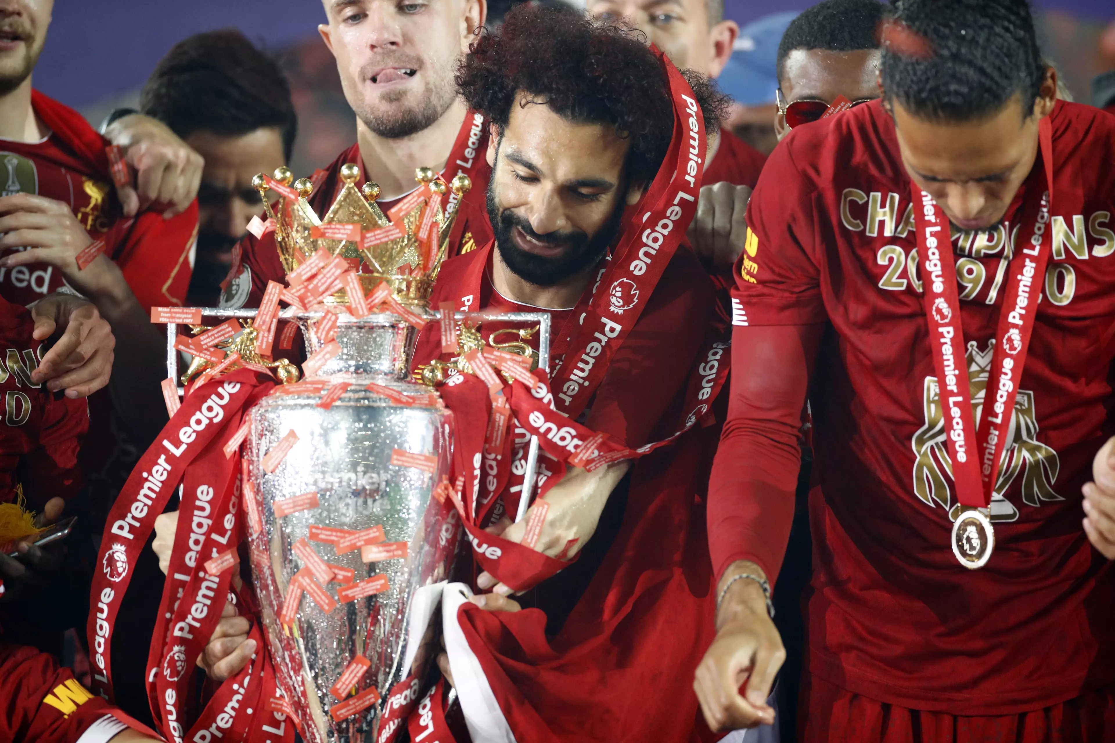 Salah with the Premier League trophy on Wednesday. Image: PA Images