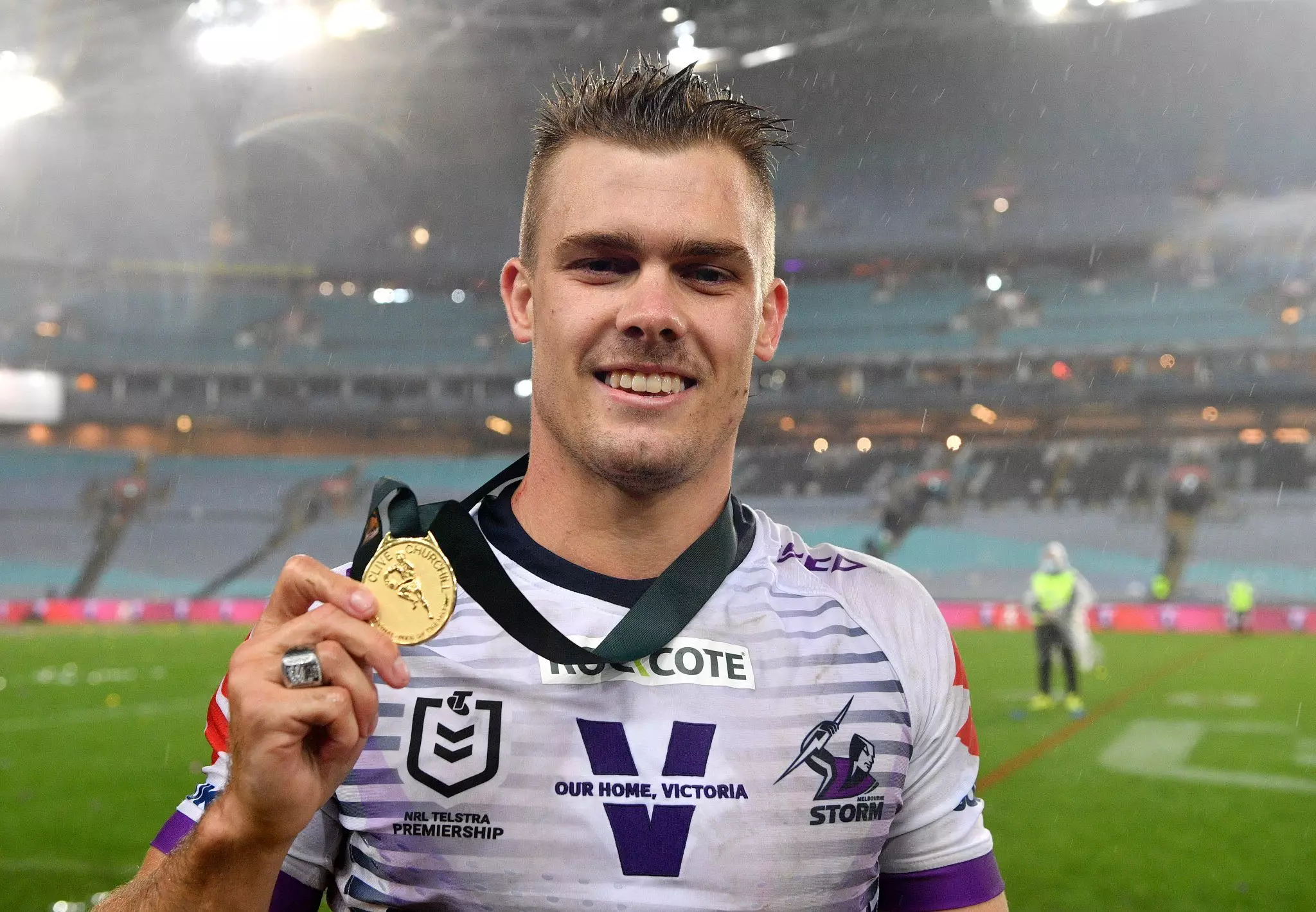 Ryan Papenhuyzen with his Clive Churchill medal.